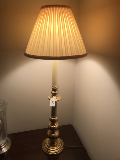 Set Of Brass Table Lamps W/Shades Are 33" Tall
