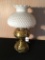 Antique Brass Oil Lamp W/Milk Glass Hobnail Shade *Has Been Electrified*