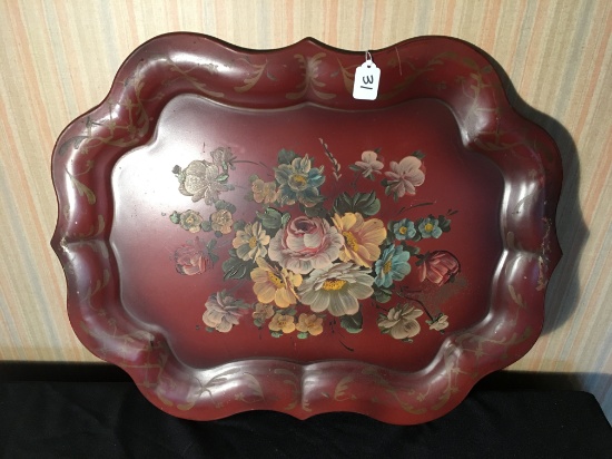 Antique Tole Painted Tin Tray Is 20" x 25"