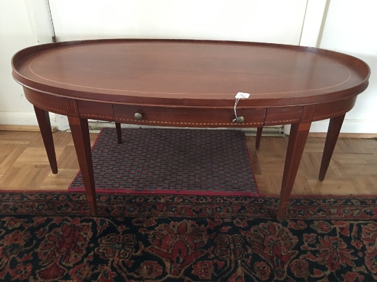 Vintage Mahogany Oval Coffee Table W/One Drawer