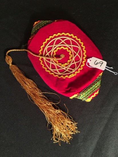 Unusual Embroidered Hat W/Tassel From Middle East