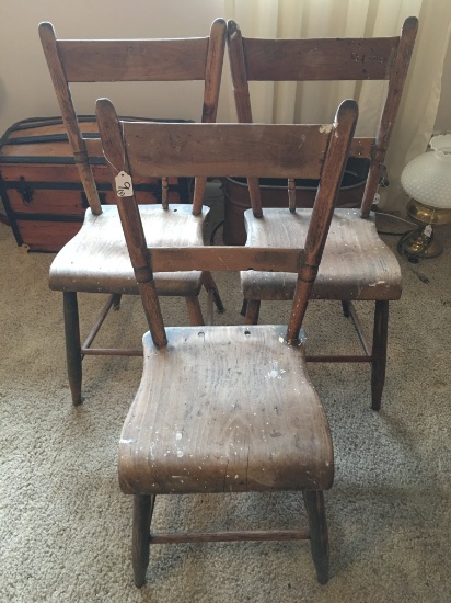 Set Of (3) Early Thumb Back Mixed Wood Chairs