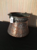 Middle Eastern Engraved Copper Pot W/Handle Is 7