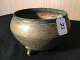 Oriental Engraved Brass Footed Planter Is 5