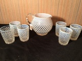 Opalescent Hobnail Lemonade Set W/Pitcher & (6) Glasses