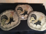 3 Vintage Woven Seat Covers W/Roosters