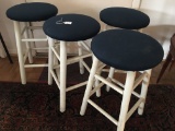 (4) Wooden Stools W/Upholstered Tops Are 23