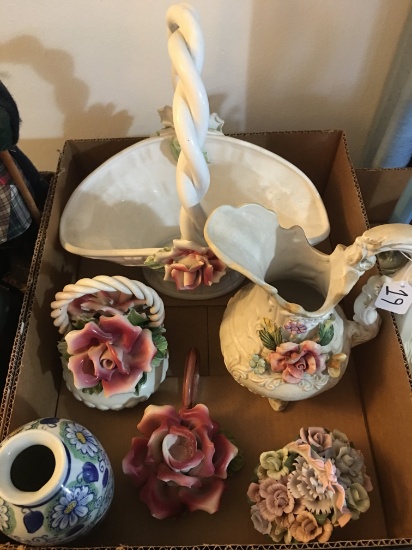 3 Ceramic Baskets, Pitcher, and Misc