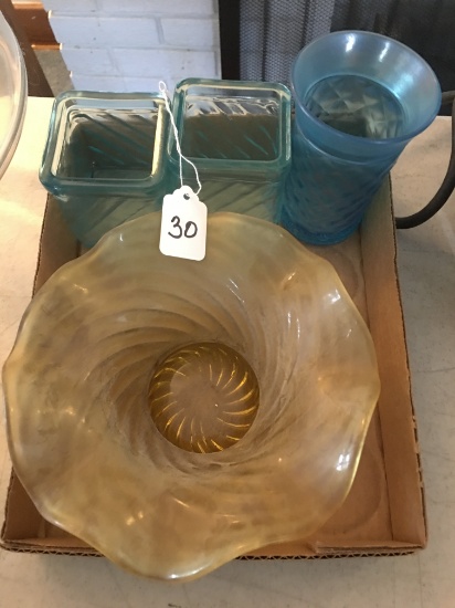 Lot of Amber-Blue Glassware