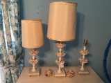 Marble Base & Porcelain Bedroom Lamps W/Candleholders