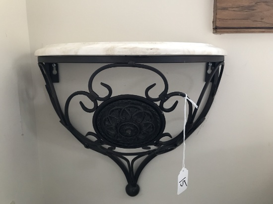 Metal Frame, Stone Top, Decorative Wall Shelf, 16" Wide and 14.5" Tall