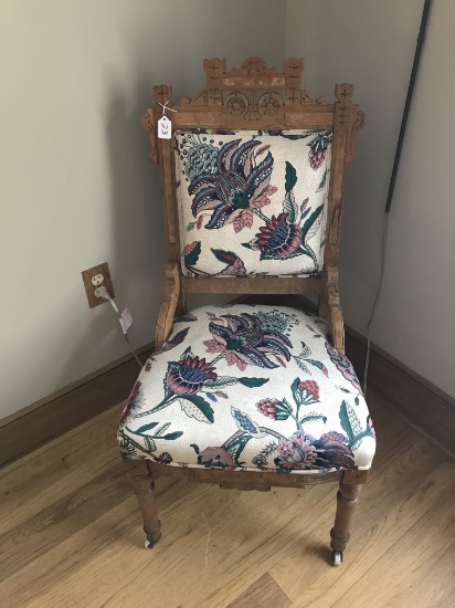 Eastlake Parlor Chair with Replace Fabric and Damage to Finish