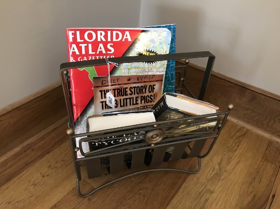 Metal Magazine Rack with Contents, 15" Tall and 15" Wide