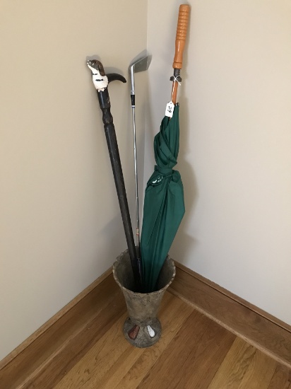 14" Tall Resin Vase with Cane, Umbrella and Golf Club