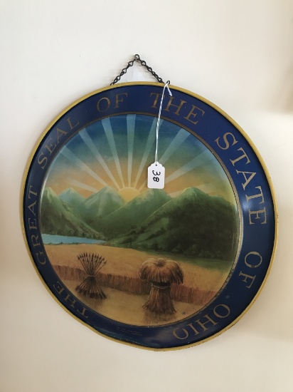 Approx. 19" Diameter, Vintage, Metal, Wall Hanging Seal of the State of Ohio