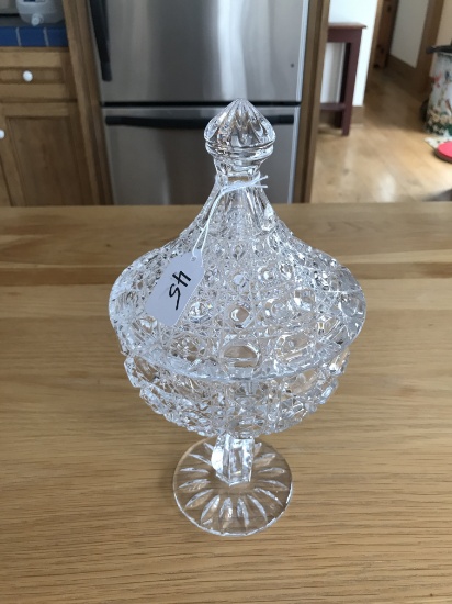 12" Tall Covered Crystal Candy Dish