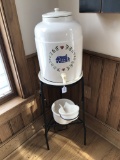 Contemporary, Ceramic Water Cooler on Stand, Some Firing Cracks Visible on Lid