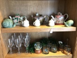 Lot With Glass & China Incl. 3 Teapots, Condiments, Wine Glasses, & Similiar Items