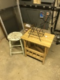 Wire Magazine Stand, Wooden Stand, & Stool