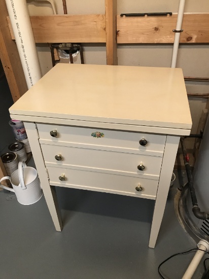 Vintage Sewing Machine Cabinet W/White Rotary Machine