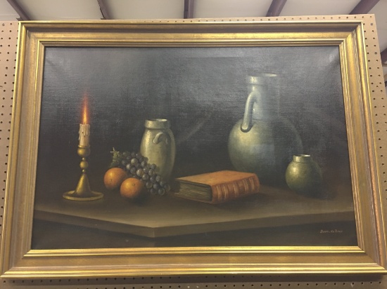 Still Life On Canvas Signed Berm.de Boer Is 29.5" x 41.5"