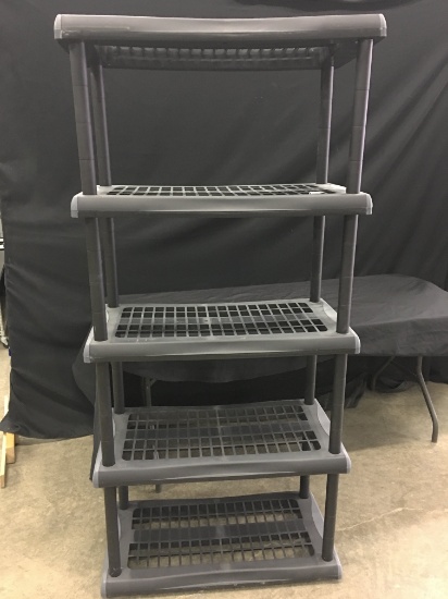 Black Plastic Storage Shelf Is 33"W. x 17"D. x 72"T.