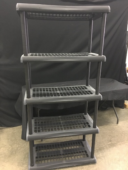 Black Plastic Storage Shelf Is 33"W. x 17"D. x 72"T.