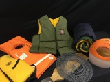 Fishing Lot: (3) Life Jackets, Sleeping Bag, + Similar Fishing Items