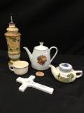 Misc. China: Teapot, Vase, Tea Maker, & Precious Moments Cross