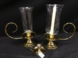 Brass Candle Holders W/Shades  *1 Shade Missing*