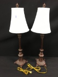 Pair Of Decorator Stick Lamps W/Shades Are 32