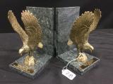 Marble & Brass Eagle Book Ends W/Bible Verse