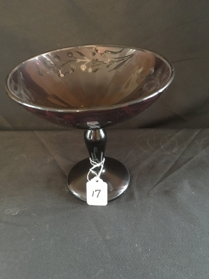 Amethyst Compote With Silver Inlay Is 7" Tall