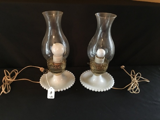 Pair Of Vintage Electric Milk Glass Lamps