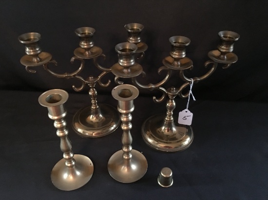 (2) Pair Of Brass Candle Holders Are 7" & 9" Tall