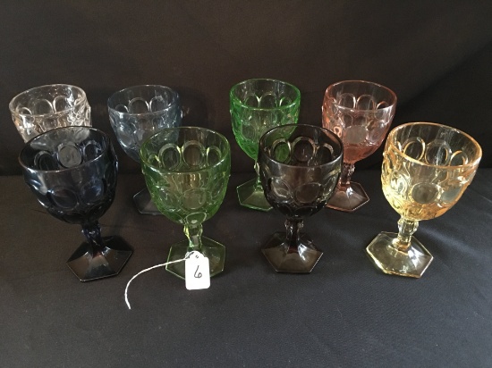 (8) Vintage Drinking Glass In Different Colors