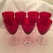 (7) Vintage Red/Clear Water Glasses & (8) Matching Wine Glasses