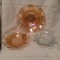 (2) Carnival Glass & (1) Clear Iris & Herringbone Bowls