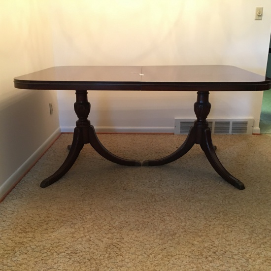 Mahogany Double Pedestal Dining Room Table W/(1) 12" Leaf & Table Protectors