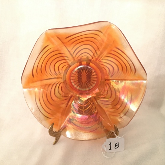 Carnival Glass Bowl Is 9"D. + Brass Stand