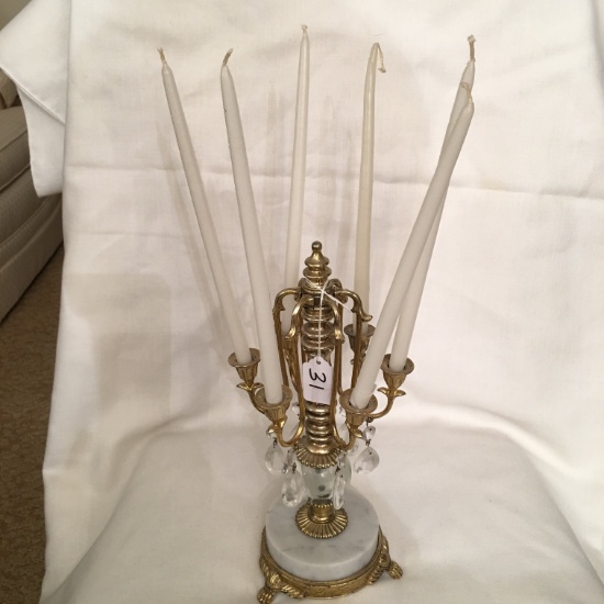 Unusual Brass & Marble 6-Lamp Candle Holder Is 18" Tall