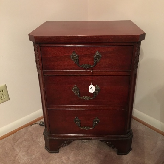 Mahogany 3-Drawer Night-Stand With Embossed Hardware