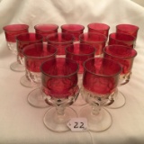 (14) Ruby Flash Water Goblets In King's Crown Pattern. Glasses are 5.5