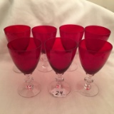 (7) Vintage Red/Clear Water Glasses & (8) Matching Wine Glasses