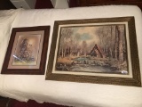 Pair of Framed Pictures, Paint and Print on Board