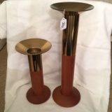 Pair Of Vintage Danish Wood/Brass Candle Holders Are 13
