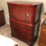 Mahogany Bowfront Chest On Chest W/Embossed Hardware