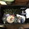 Plastic Tote W/Christmas Tree, Snow Dome, & Christmas Related Items