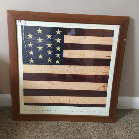 American Flag Folk Art Framed Print Is 20" x 20"