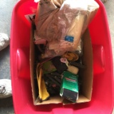 Plastic Tote Of Electrical, Gloves, Ties, & More!